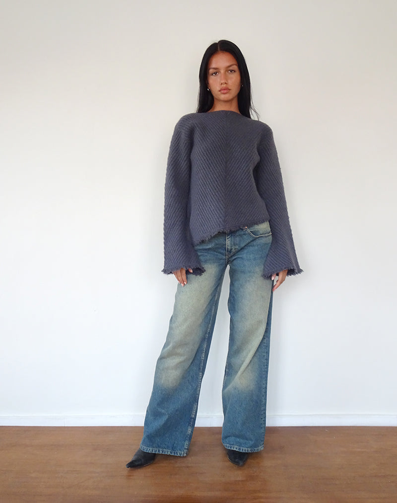 Image of Fergie Asymmetric Knit Jumper in Ocean Storm