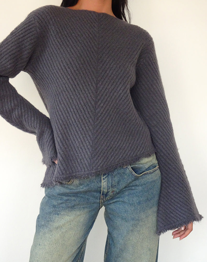 Image of Fergie Asymmetric Knit Jumper in Ocean Storm