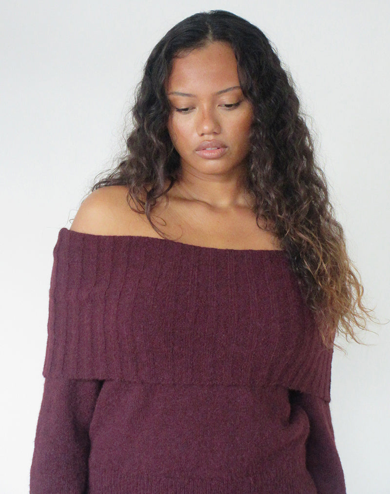 Image of Filahia Bardot Jumper in Burgundy