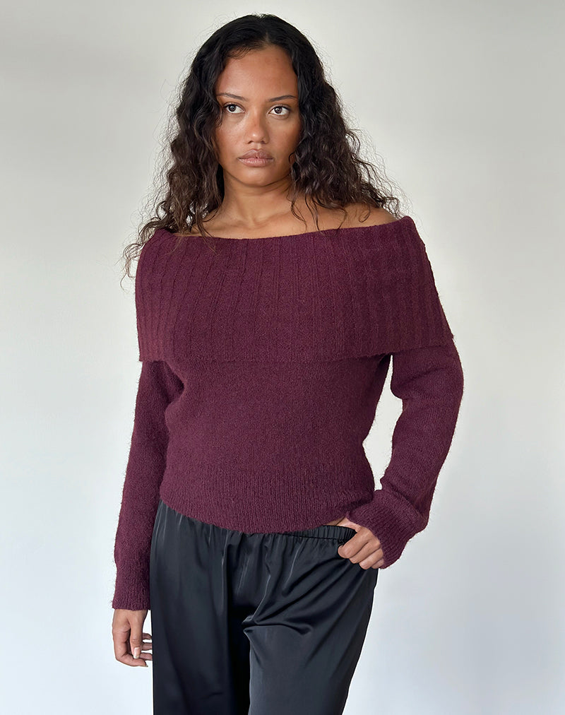 Image of Filahia Bardot Jumper in Burgundy
