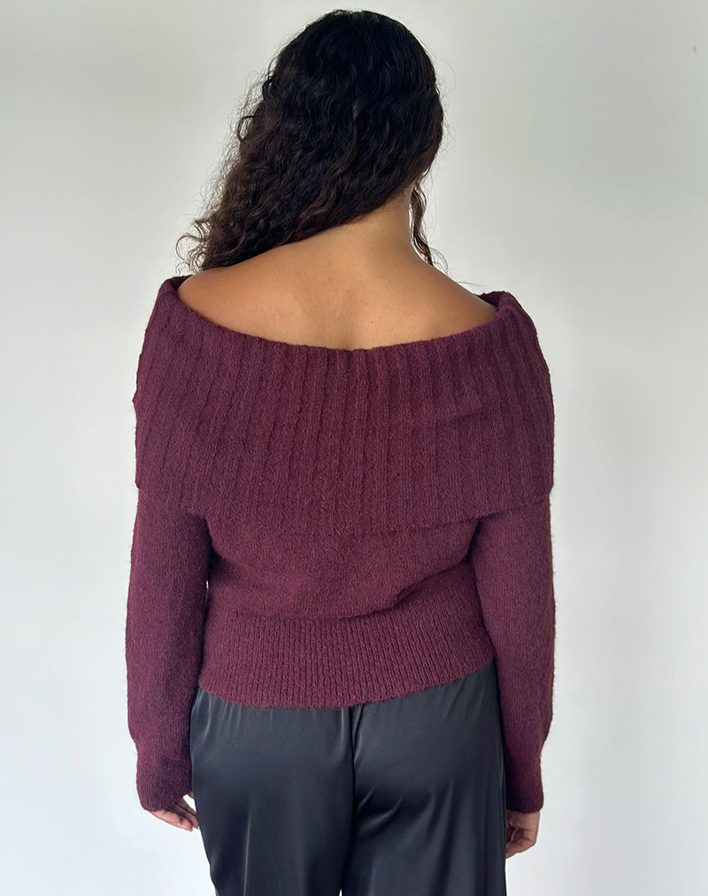 Image of Filahia Bardot Jumper in Burgundy