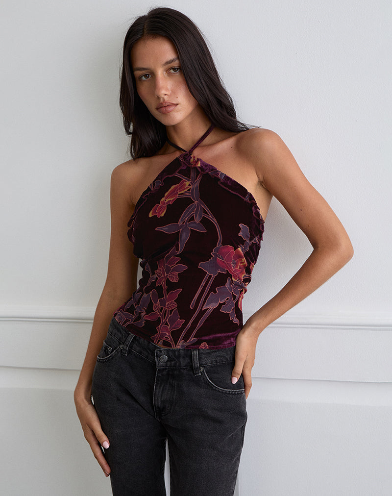 Image of Fiorella Top in Floral Devore Burgundy