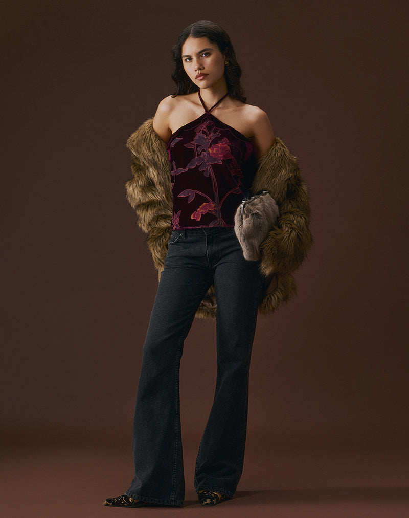 Image of Fiorella Top in Floral Devore Burgundy