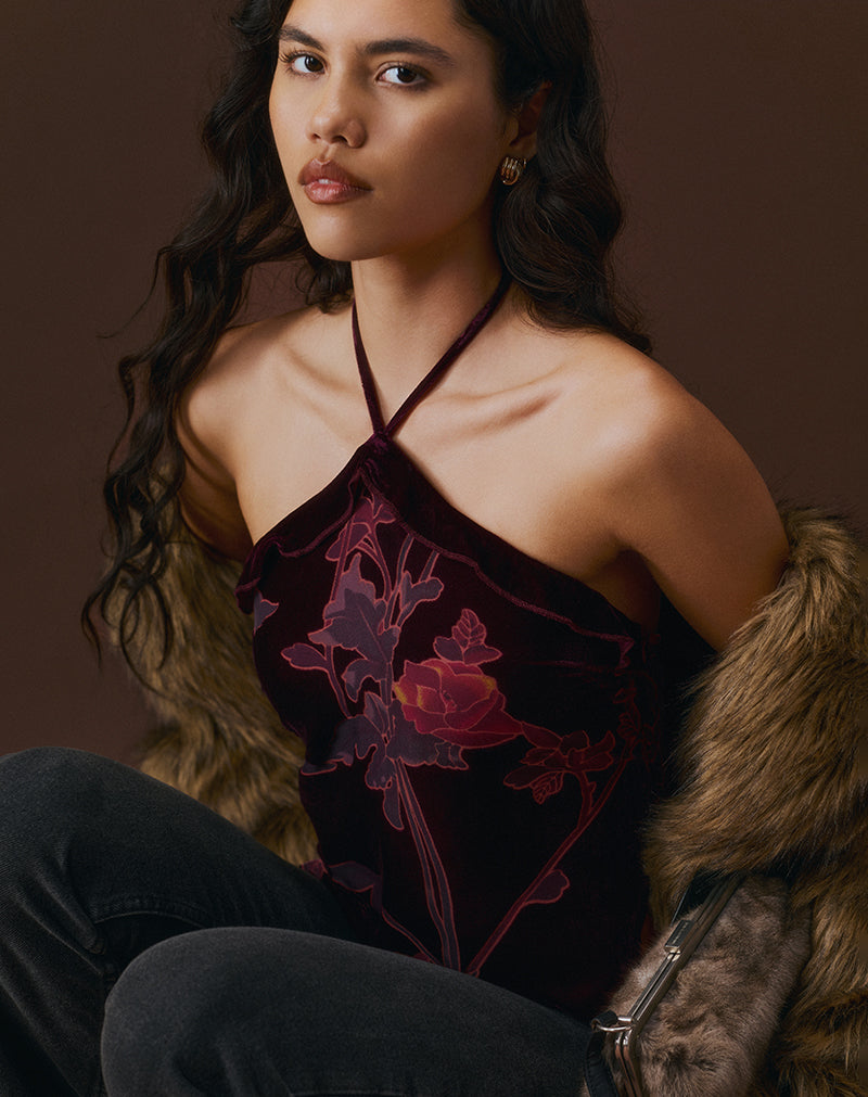 Burgundy Floral Devore Top | Fiorella – motelrocks.com