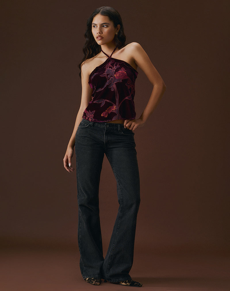 Image of Fiorella Top in Floral Devore Burgundy