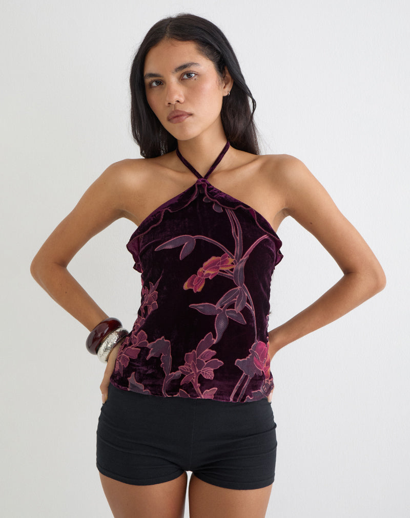 Image of Fiorella Top in Floral Devore Burgundy