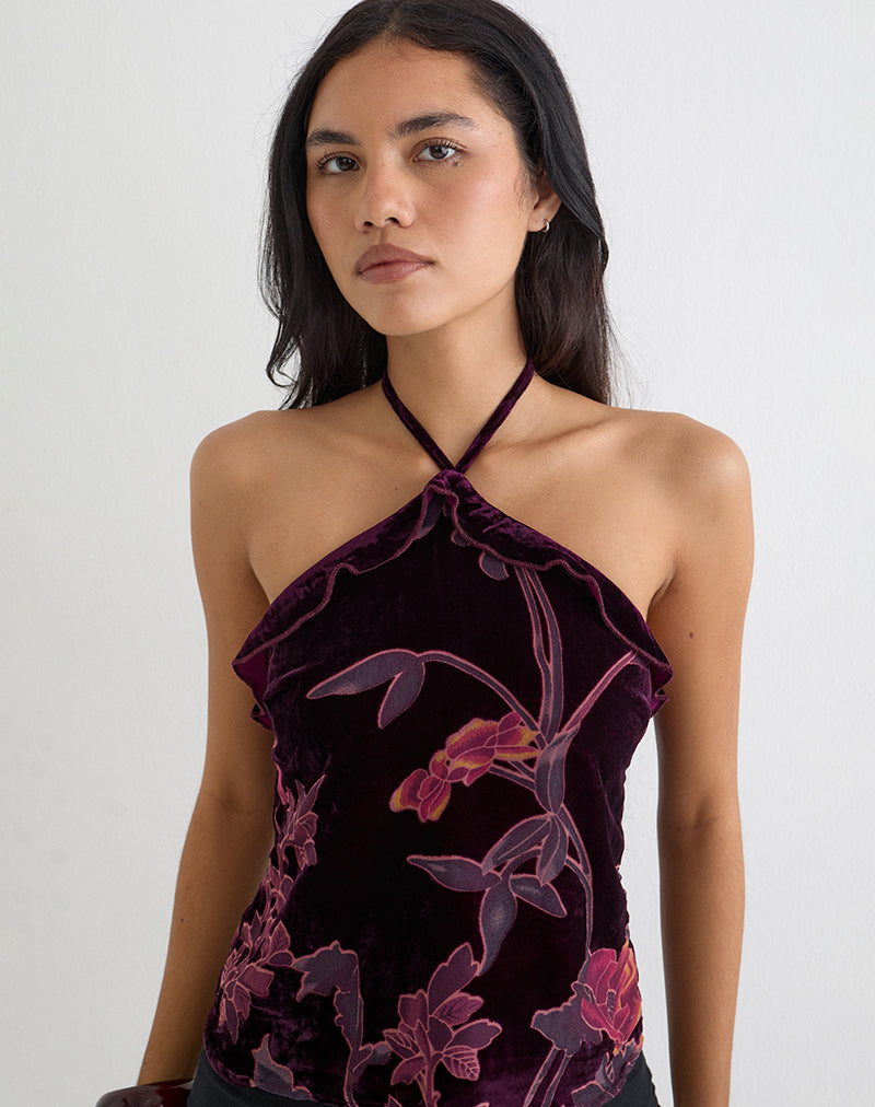 Image of Fiorella Top in Floral Devore Burgundy