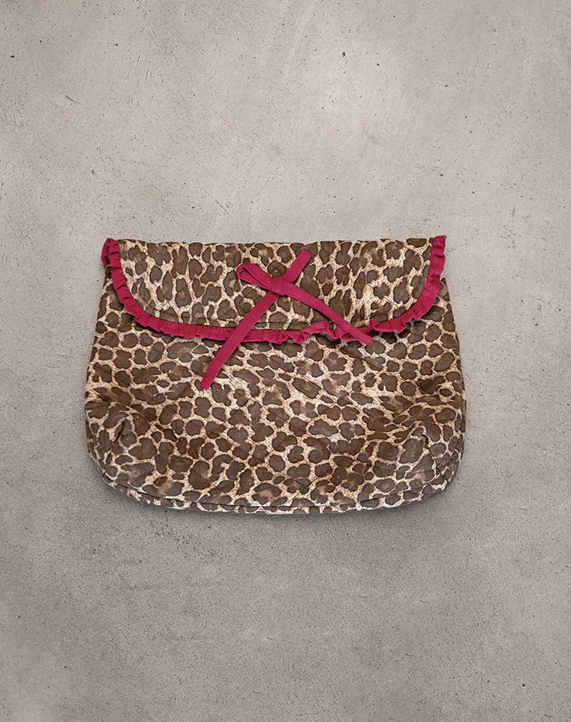 Image of Fold Over Makeup Bag in Leopard with Red Frill Bow