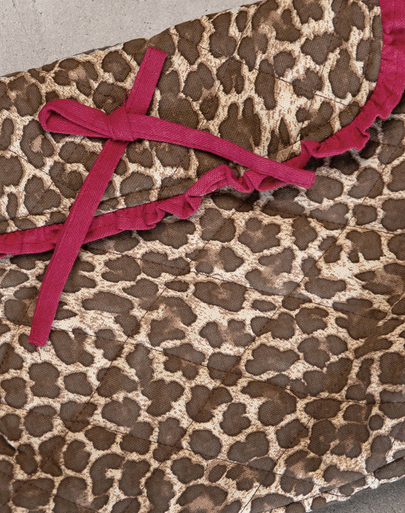 Image of Fold Over Makeup Bag in Leopard with Red Frill Bow