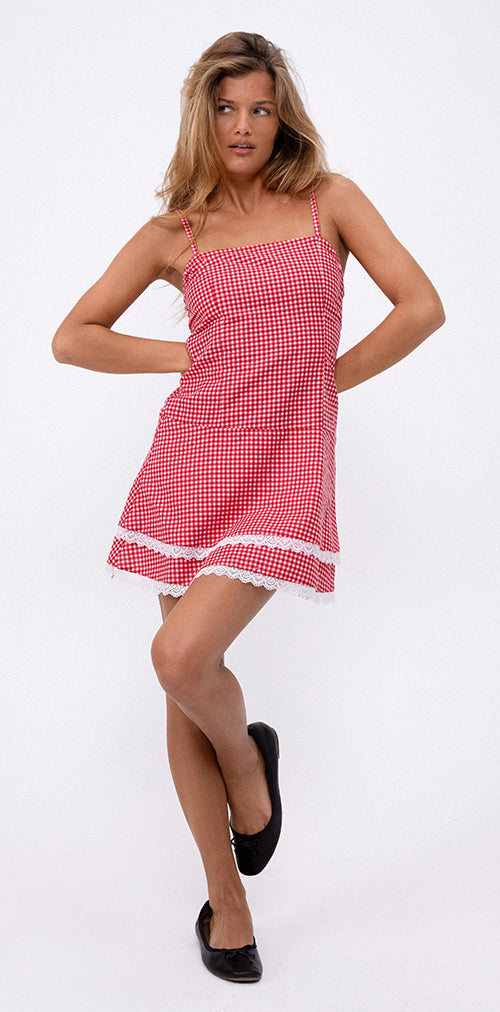 Image of Flossie Mini Dress in Red Gingham