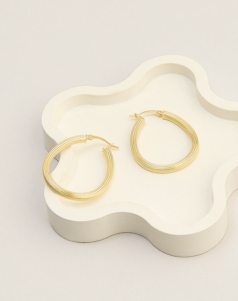 Image of Fluted Oval Gold Plated Hoop Earrings