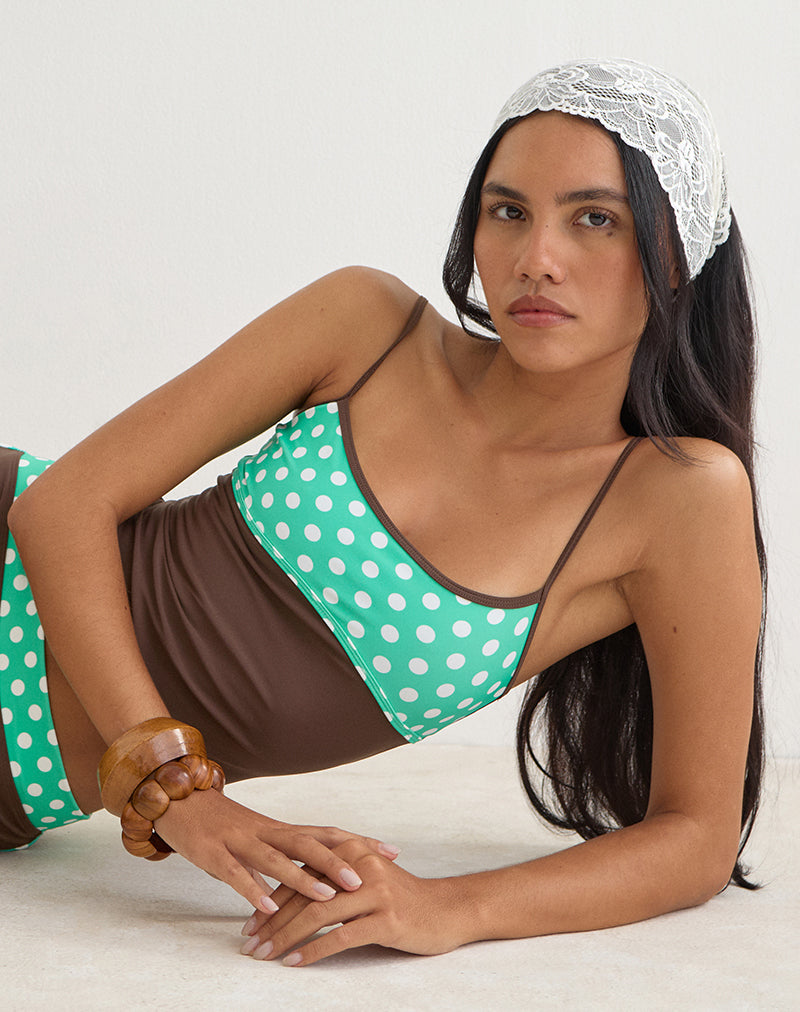 Fraba Tankini in Brown with Medium Polka Green