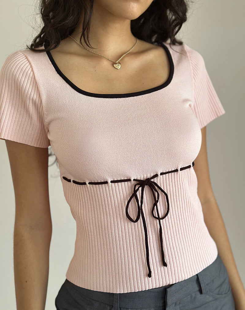 Image of Frauke Top in Blush Pink with Black