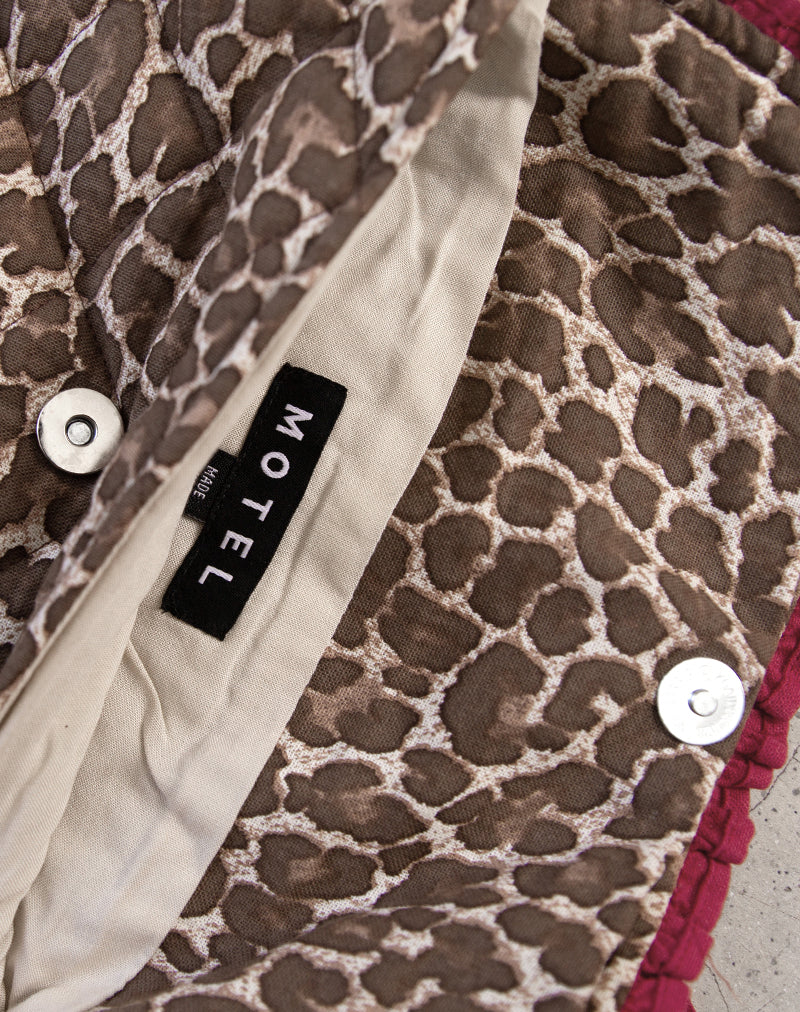 Image of Fold Over Makeup Bag in Leopard with Red Frill Bow