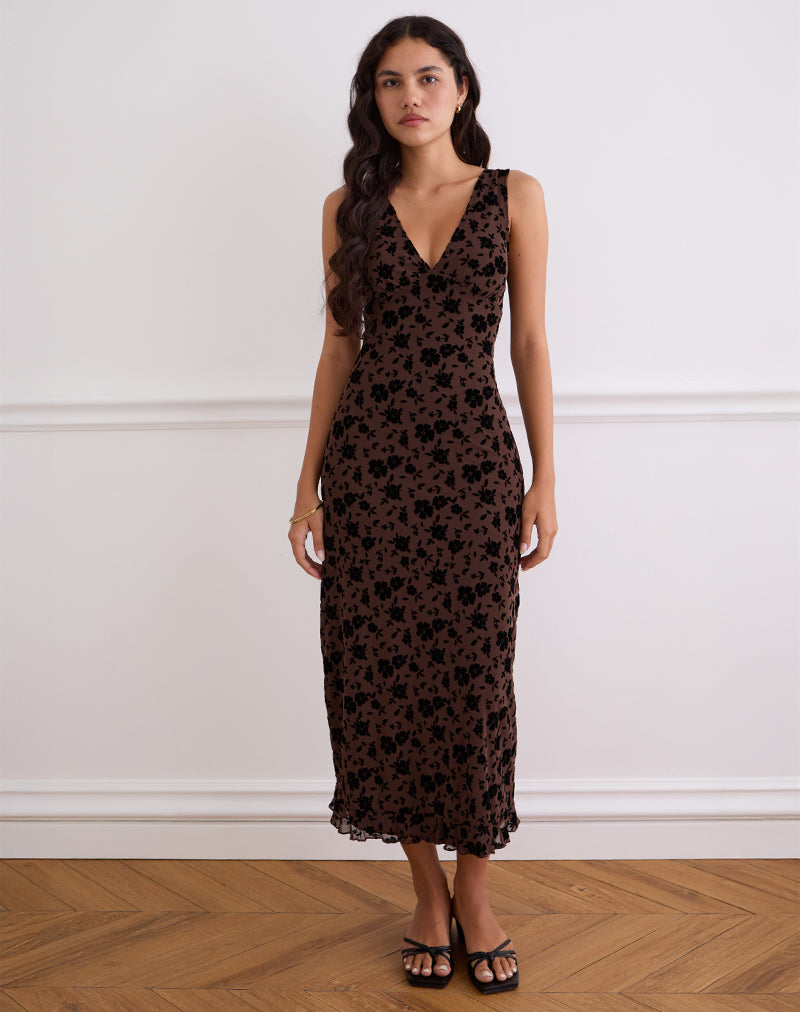 Image of Gabriela Midi Dress in Garden Floral Brown