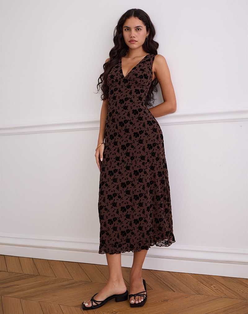 Image of Gabriela Midi Dress in Garden Floral Brown