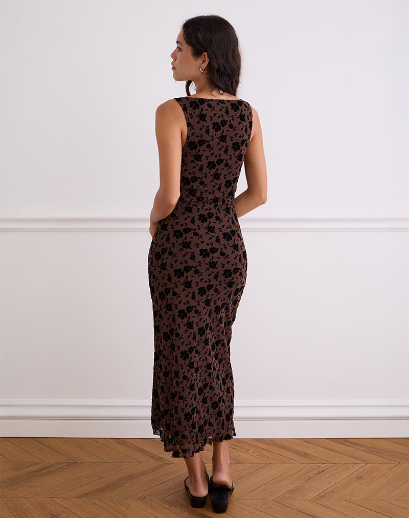 Image of Gabriela Midi Dress in Garden Floral Brown