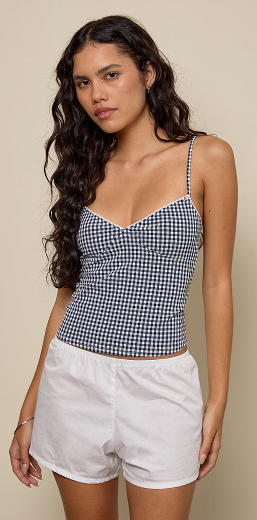 Image of Gaika Cami Top in Seersucker Gingham Navy