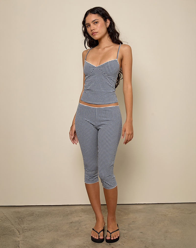 Image of Tuka Capri Trousers in Seersucker Gingham Navy