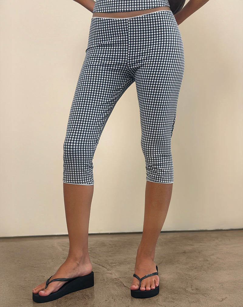 Tuka Capri Trousers in Seersucker Gingham Navy