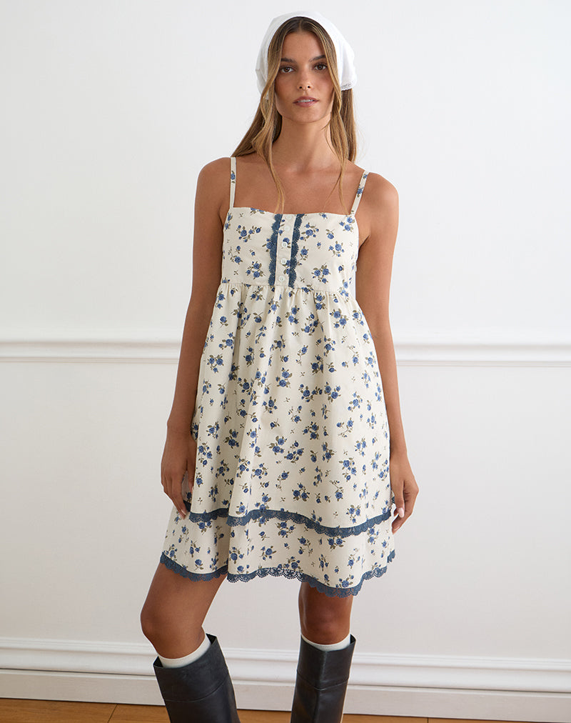 Image of Gal Mini Dress in Ditsy Leaf Rose Navy