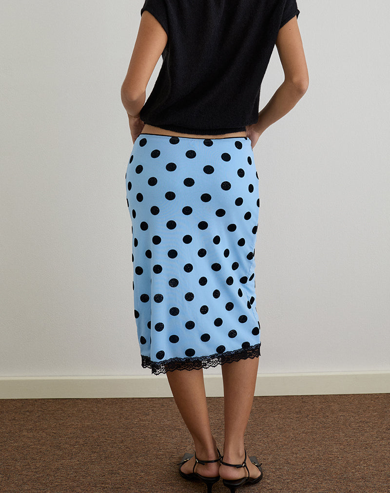 Image of Gamila Midi Skirt in Blue with Polka Space Black