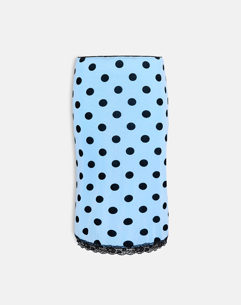 Image of Gamila Midi Skirt in Blue with Polka Space Black