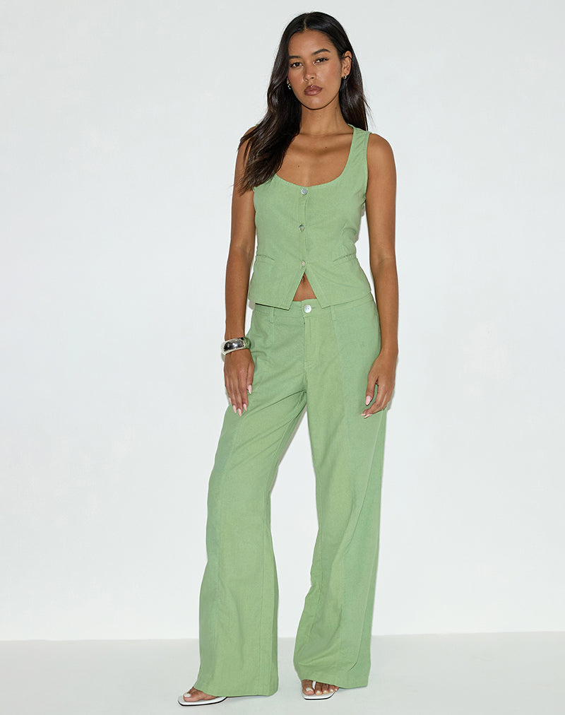 Minty Green Linen Bootleg Trouser | Saucy – motelrocks.com