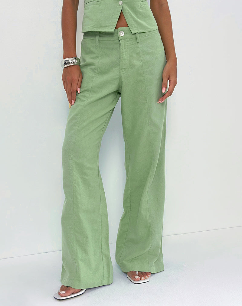 Image of Saucy Trouser in Linen Minty Green