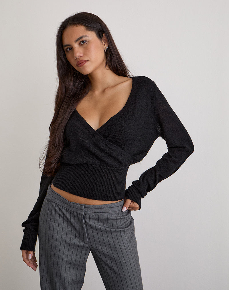 Image of Nilza Wrap Top in Knit Black