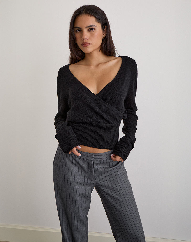 Image of Nilza Wrap Top in Knit Black