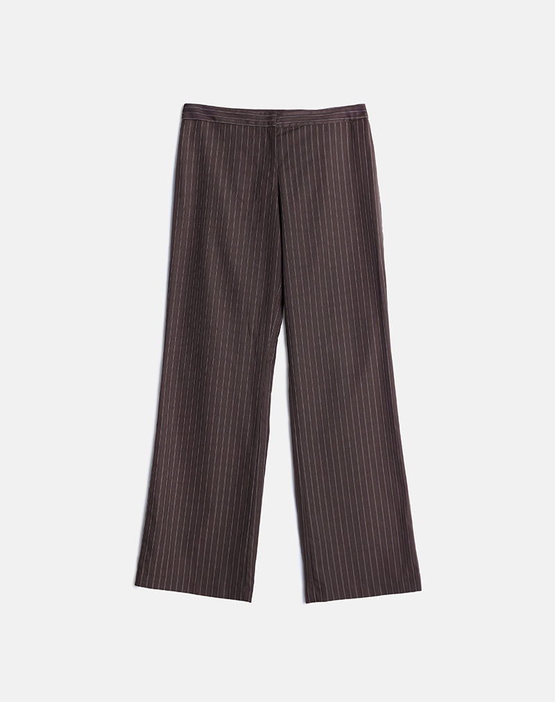 Image of Ganta Slim Trouser in Stripe Chocolate Brown