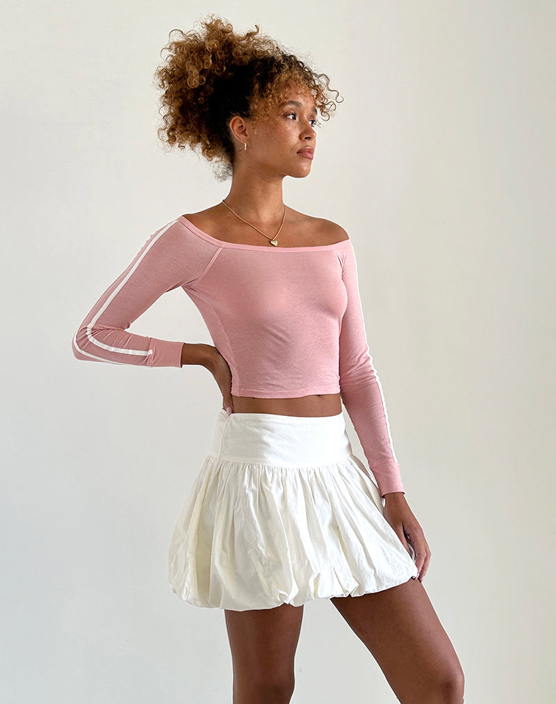Gavya Bardot Long Sleeve Top in Pink Lady with White Stripe