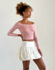 Image of Gavya Bardot Long Sleeve Top in Pink Lady with White Stripe