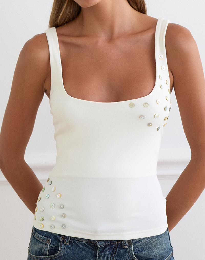 Gelita Vest with Pearl Buttons in White Eco Lyocell