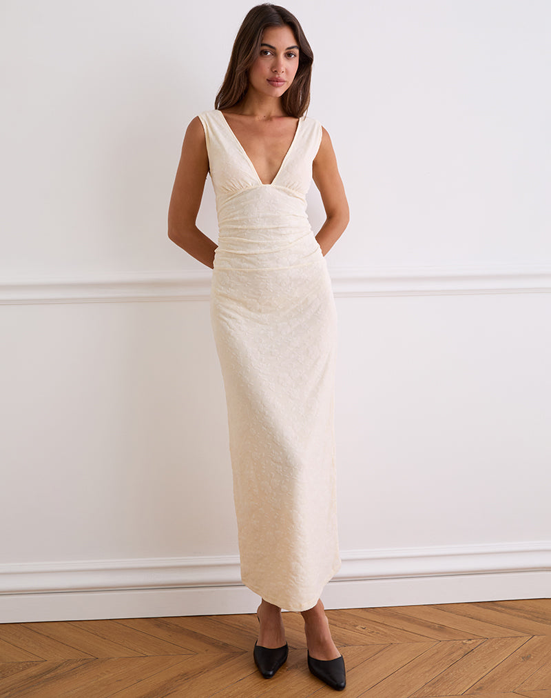 Image of Gerda Maxi Dress in Floral Flock Cream
