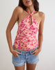 Image of Giulia Knot Halterneck Top in Dark Wild Floral Cantaloupe