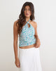 Image of Giulia Knot Halterneck Top in Flower Power Blue