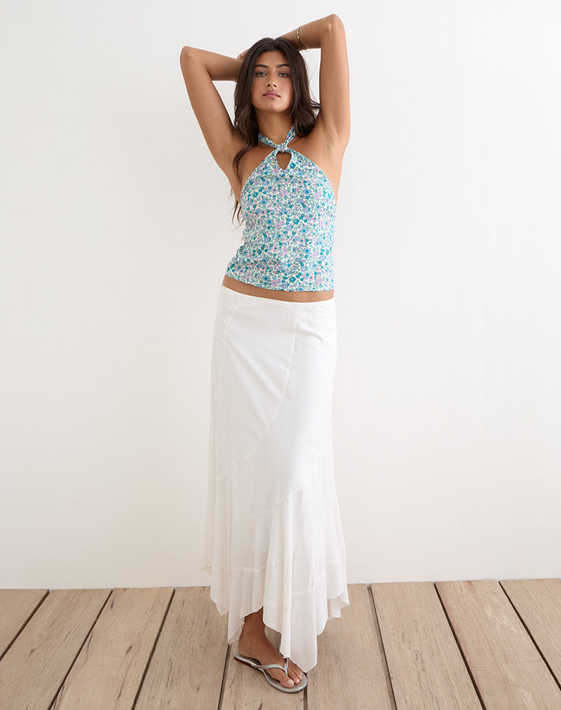 Image of Giulia Knot Halterneck Top in Flower Power Blue