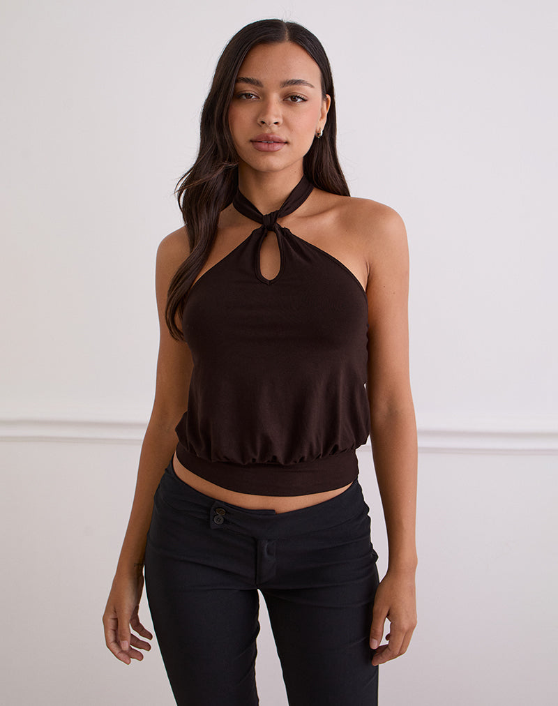 Image of Giunea Knot Halter Top in Bitter Chocolate