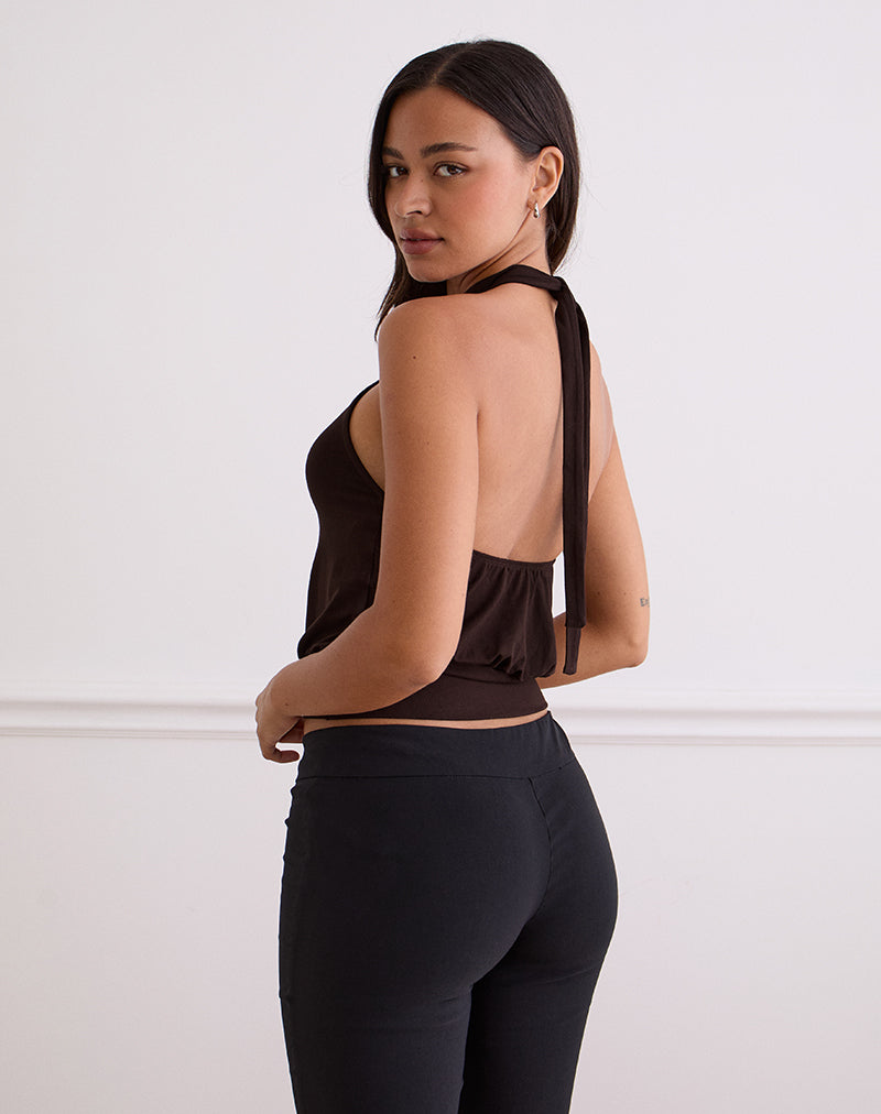 Image of Giunea Knot Halter Top in Bitter Chocolate
