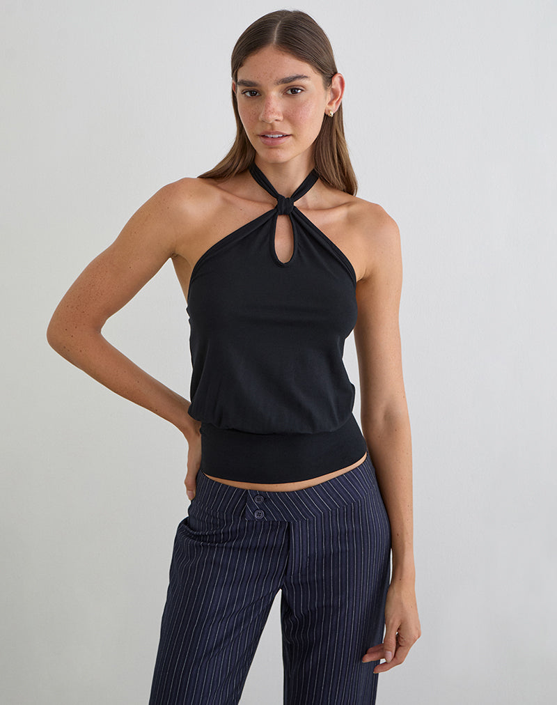 Giunea Knot Halterneck Top in Black
