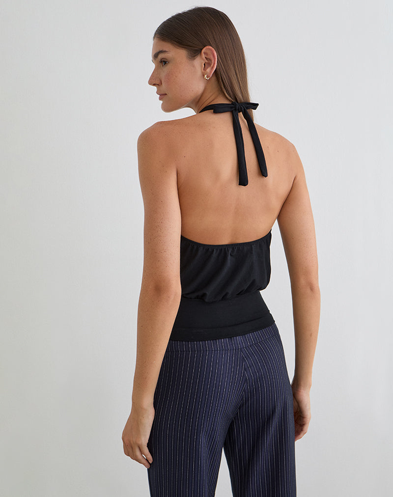 Giunea Knot Halterneck Top in Black
