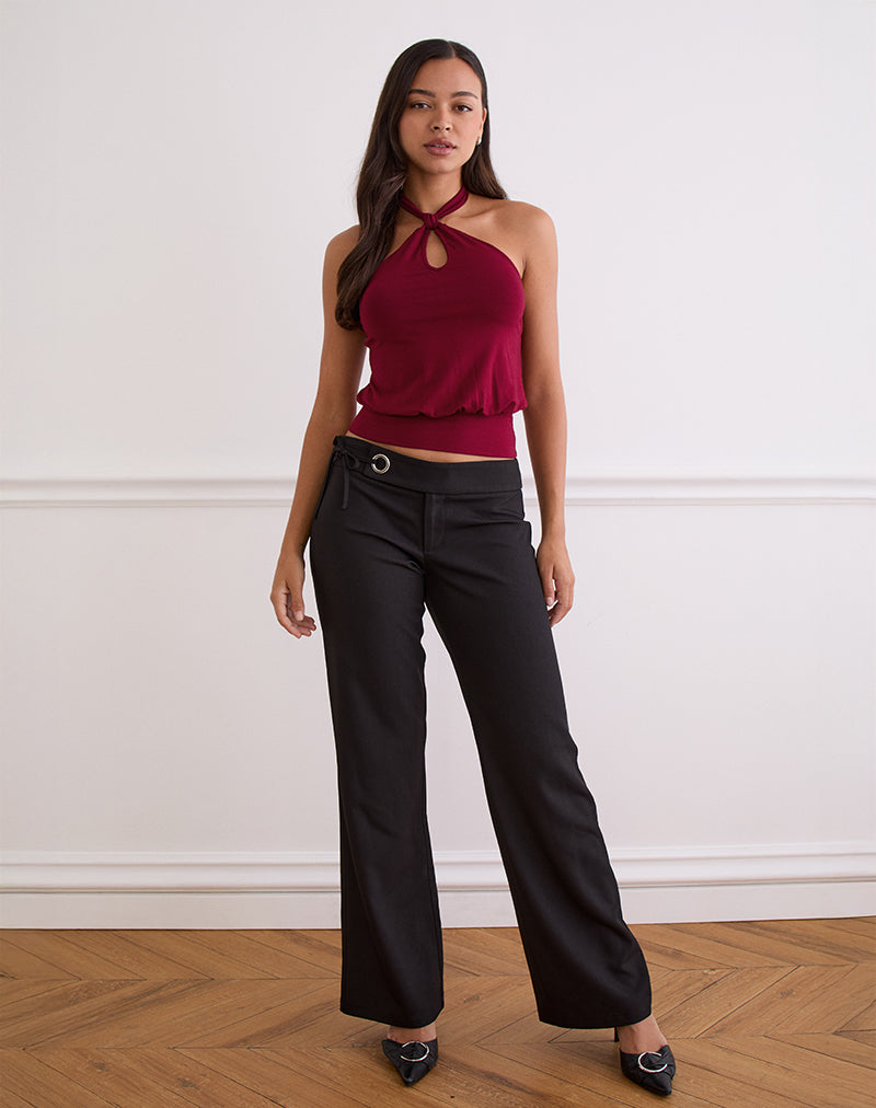 Image of Giunea Knot Halter Top in Burgundy
