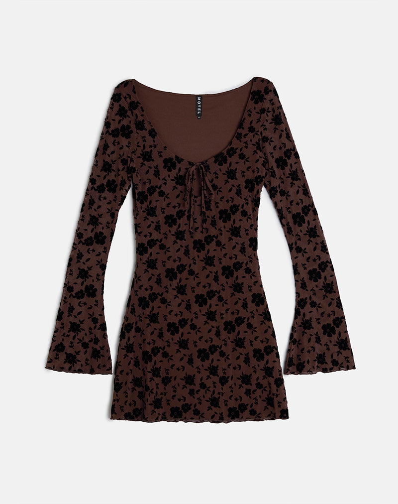 Image of Gizio Long Sleeve Mini Dress in Garden Floral Brown