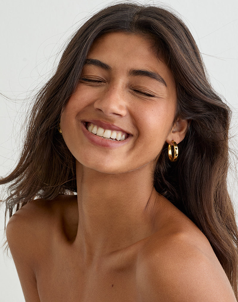 Image of Gold Plated Hoop Black Star Earrings