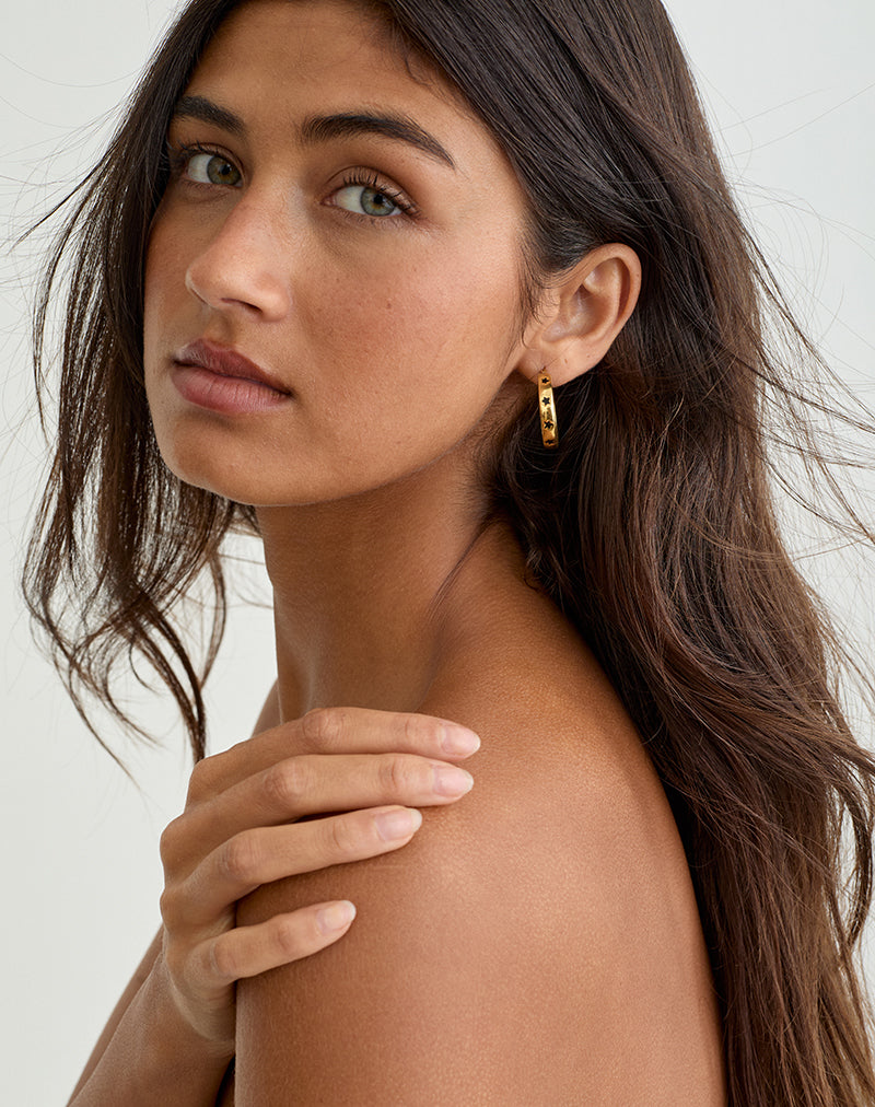 Image of Gold Plated Hoop Black Star Earrings