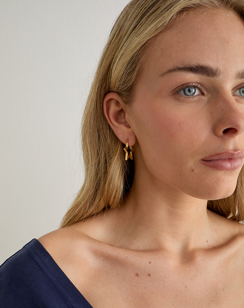 Image of Gold Plated Star Hoop Earrings