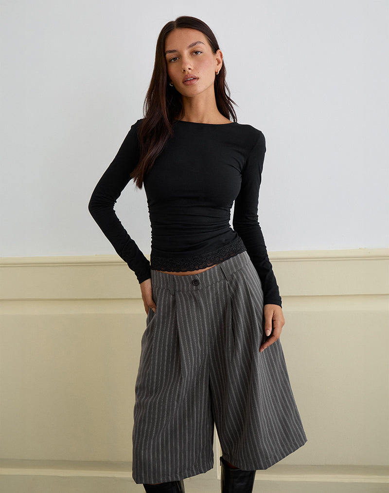 Image of Asha Short in Pinstripe Charcoal