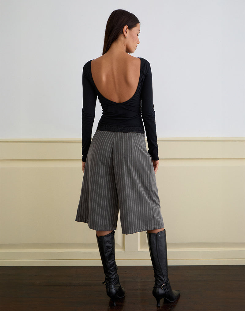 Image of Gomira Long Sleeve Top in Black with Lace Trim